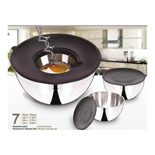 Sofram 7 Piece Mixing Container Storage Container Set Steel Healthy Cover Kitchen Helper