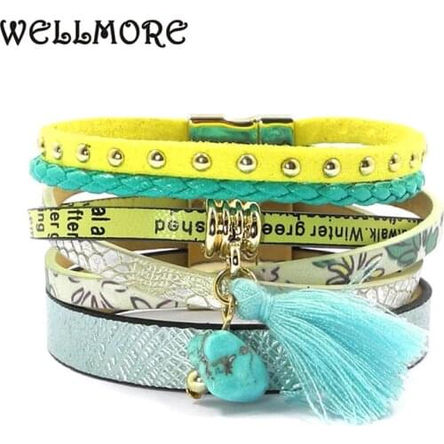Wellmore summer leather bracelet 5 color women charm bracelets Bohemian bracelets & bangles wholesale jewelry for women B16001
