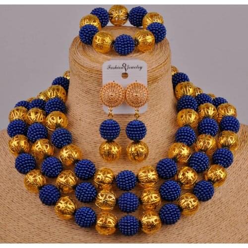 Royal blue costume african jewelry set simulated pearl nigerian wedding beads jewelry sets ZZ19