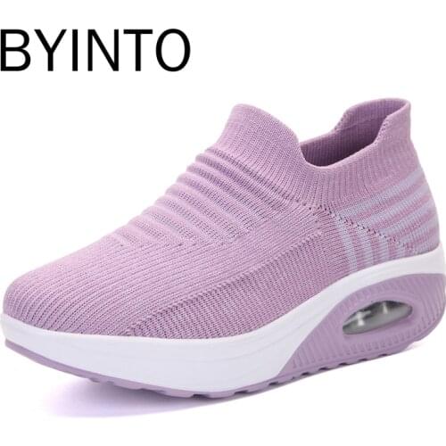 Big Size 35-42 Fashion Women Tennis Sport Shoes Air Cushioning Mesh Sock Sneakers Slip-On Walking Female Trainers Tenis Feminino