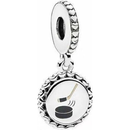 Original 925 Sterling Silver Charm Simple Fashion Hockey Pendant Fit Pandora Women Bracelet & Necklace Diy Jewelry