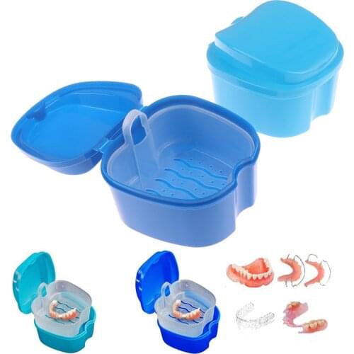 1pcs Denture Bath Box Cleaning Teeth Case Dental Retainer Denture Storage Box With Hanging Net Container Denture Boxs