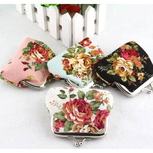 1PCS New Elegant Roses Canvas Mini Coin Purses Zero Wallet Child Girl Women Change Purse Lady Zero Wallets Coin Bag