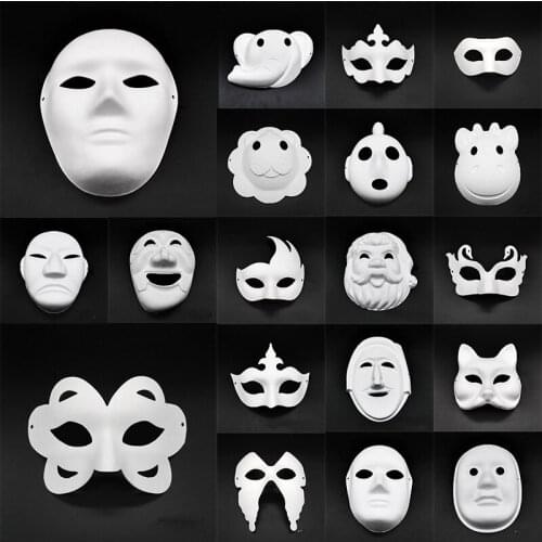 12pcs DIY Halloween Theme Masquerade Party Props White Pulp Art Hand-painted Children Adult Boys Girls Painting Handmade Masks