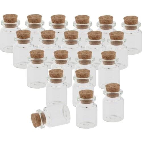20Pcs Mini 5ml Cork Stoppers Clear Glass Jars Message Wishing Bottles