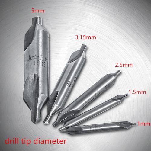 5Pcs/set Standard 60 Degree HSS Combined Center Drill bit 1/1.5/2.5/3.15/5mm Angle Countersink Drill bit With Double End