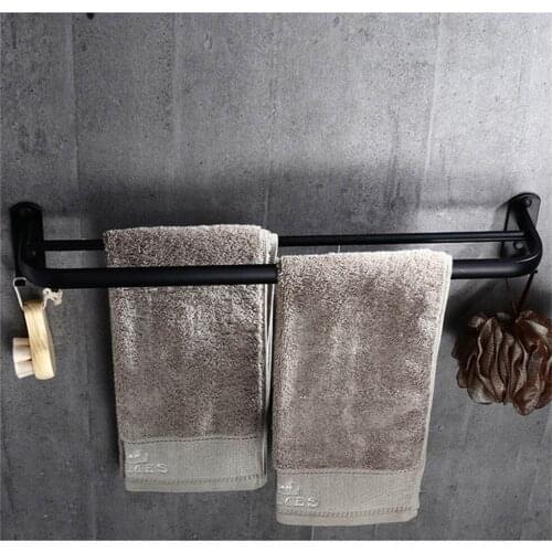 50cm double Bar Black Bathroom Towel Rack Wall-mounted Black Toilet Space Aluminum Towel Bar with Hook Bathroom Accessories
