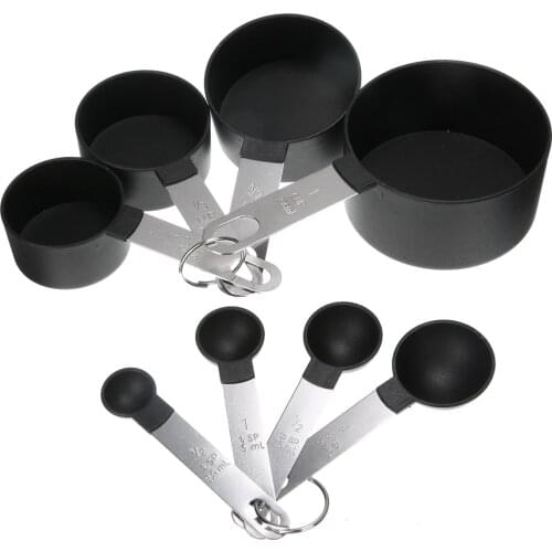 8pcs/set Black Measuring Cups Measuring Spoon Cooking Tools Flour Milk Coffee Scales Spoons for Baking Kitchen Gadget