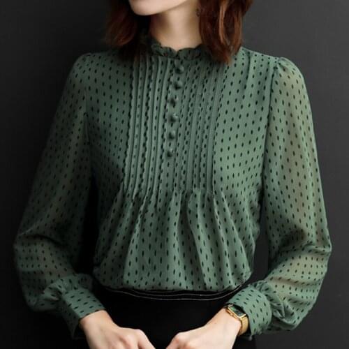 Blouses Femme Top Long Sleeve Blouse Women Blusas Mujer De Moda 2021 Dot Chiffon Blouse Shirt 3XL 4XL Tops Women B691