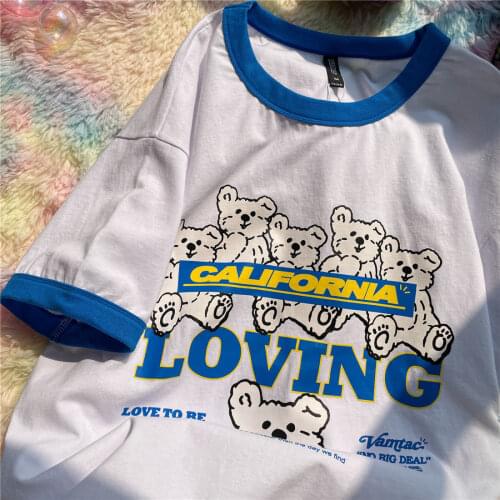 100%Cotton Retro Bear American Vintage Style T Shirts Women Summer Oversized Tshirts 2021New Brand Fashion Cute Teens Girls Tops