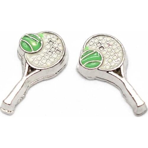 Hot Sale 10pcs/lot Metal Silver Enamle Tennis Racket Floating Charms Fit Glass Memory Floating Lockets DIY Jewelry
