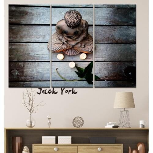 Canvas Painting Buddha on wood and leaves 3 Pieces Wall Art Painting Modular Wallpapers Poster Print for living room Home Decor