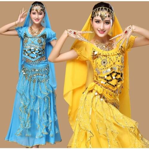 4pcs/Set Women Belly Dancing Costumes Oriental Belly Dance Dress Adult Bollywood Costumes Indian Bellydance Suit Stage Clothing