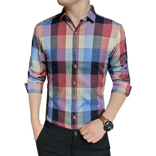 Red Mens Striped Plaid Shirt Fashion Business Casual Cotton Shirts Male Size S-5XL Black White Yellow men Camisa