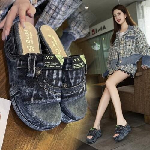 Hot Selling Classic Womens Shoes 2021 New Summer Denim Sandals and Slippers Fashion European and American Slippers Women