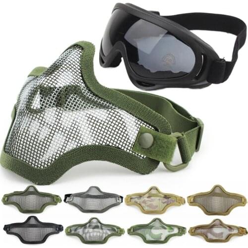 Airsoft Carbon Steel Mesh Face Mask Hunting Tactical Off-Road Motorcycle Paintball Lower Steel Mesh Mask for Adult Men Women
