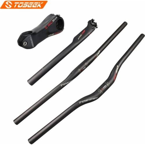 TOSEEK SC50 Full Carbon Handlebar Sets Bicycle Flat/Riser Handlebar + Stem + Seatpost For MTB Mountain Bike Parts Matte