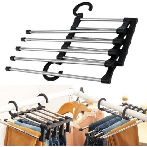 Multi-Layer Pants Hanger Horizontally or Vertically Folding Stainless Steel Clothing Rack Closet Storage for Tie Scarf SUB Sale
