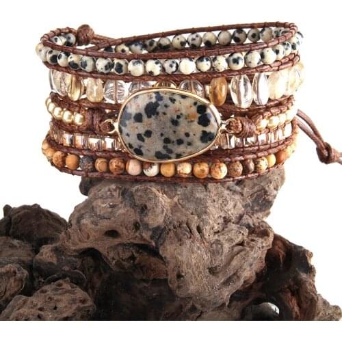 MD Fashion Boho Bracelet & Beaded Armbander Black Natural Stones Charm Woven Wrap Bracelets Dropshipping