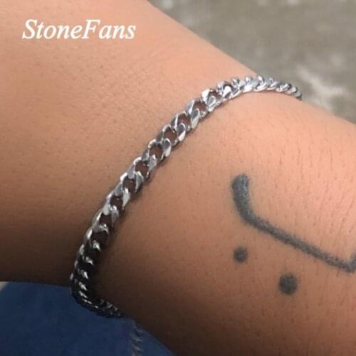 Stonefans 2021 New Trendy Cuban Chain Men Bracelet Hip Hop Jewelry Stainless Steel Chain Bracelet Classic Cuban Link Jewellery