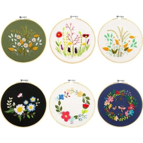 3 Sets Embroidery Starter Kit Cross Stitch Clothes with Floral Patterns Hoops Threads Instructions Tools