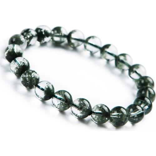 Natural Clear Green Phantom Quartz Crystal Round Beads Powerful Stretch Women Men Bracelet