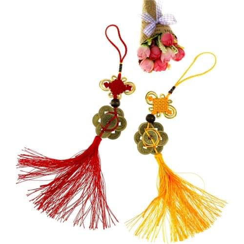 New 1pc Classic Red Chinese Knot Feng Shui Wealth Success Copper Ancien Coins Lucky Charm Home Car Decoration