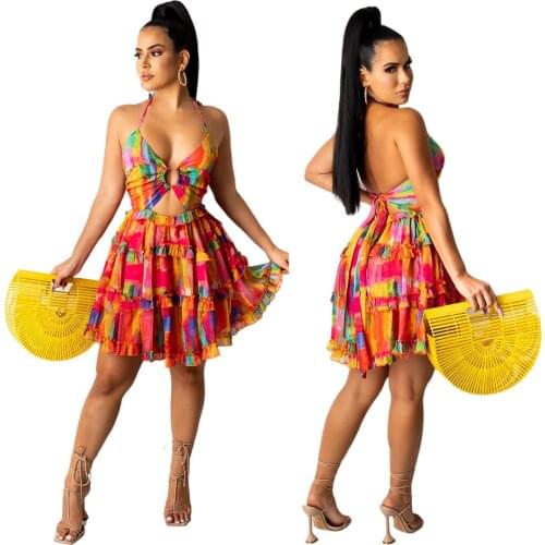 2021 Europe and The United States New Womens Summer Fashion Sexy Print Strapless Backless Dress