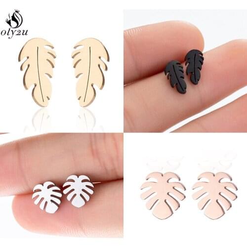 Oly2u Bohemia Tropical Leaf Stud Earrings Boho Jewelry pendientes Simple Feather Earings Women Wedding Bridal Gift aretes 2020
