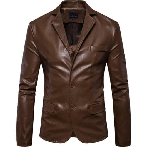 Plus Size 5XL Mens Suit Jacket Fashion Men Leather Suits Mans Slim Fit Leather Coat For Man Casual Blazer Male Black Blazers