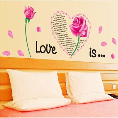 Rose Heart Wall Sticker TV Background Decoration DIY Wall Poster Home Decor Bedroom For Children Wallstick Pail Packing