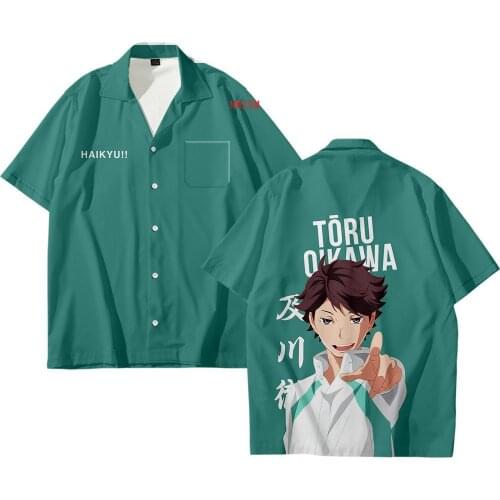 Anime Haikyuu Cosplay Costume Aoba Johsai High School Volleyball Club Oikawa Tooru Mens Casual Short Sleeve Button Shirt Men