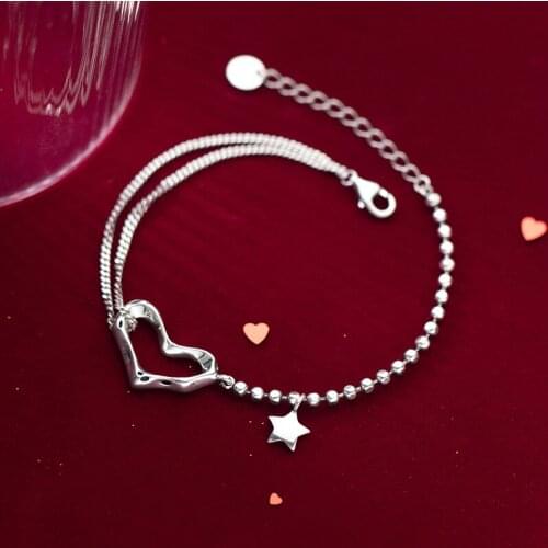 Heart Gifts For Womens Bracelets Thai Silver 925 Star Love Bracelets On Hand Fine Jewellery Chain Punk Female Accessories