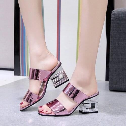 Women Sandals Fashion Color Block High Heel Slippers Square Head Open Toe Reflective Sandal Outdoor Casual Comfort Beach Sandals