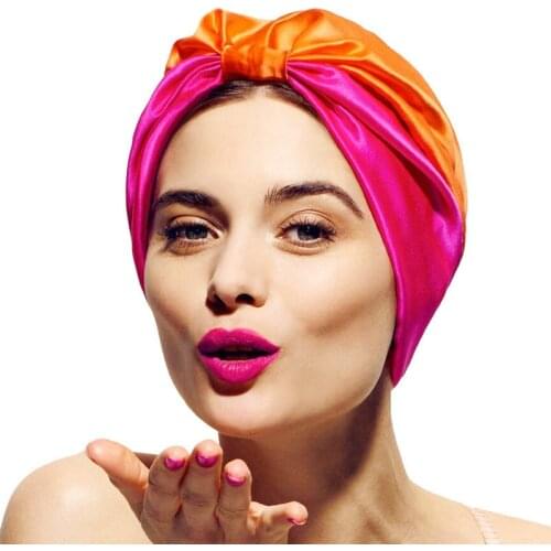 6 Colors Silk Salon Bonnet Women Sleep Shower Cap Bath Towel Hair Dry Quick Elastic Hair Care Bonnet Head Wrap Hat