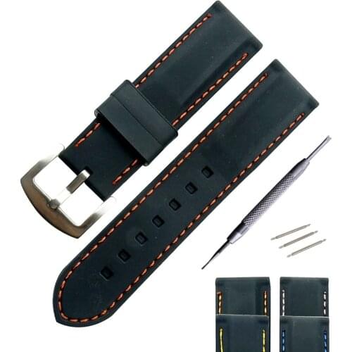 20 22 24 26mm Silicone Watch Band Strap Sport Soft Diving Rubber Clock Watchbands Stainless Steel Pin Buckle Bracelet Accessorie