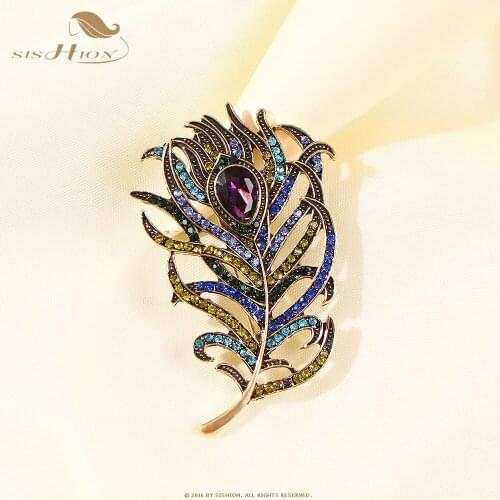 SISHION 2021 New Retro Peacock Feather Animal Brooch QZ0161 Halloween Decoration Corsage Elegant Jewelry Accessories Brooches