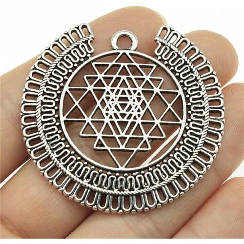 WYSIWYG 1pcs 50x48mm Filigree Sri Yantra Flower Mandala Charms Pendant For Jewelry Making Jewelry Findings Accessories