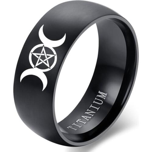Pagan Triple Moon Goddess Moon Ring Mens Womens Titanium Steel Jewellery Wicca Witchcraft Witch Anillos