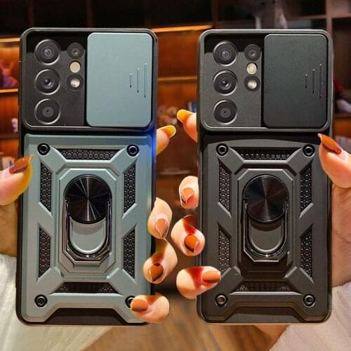 Slide Camera Protection Ring Holder Phone Case For Samsung Galaxy A52 A72 A32 5G S21 Ultra S20 S20 FE Note 20 A51 A71 Soft Cover