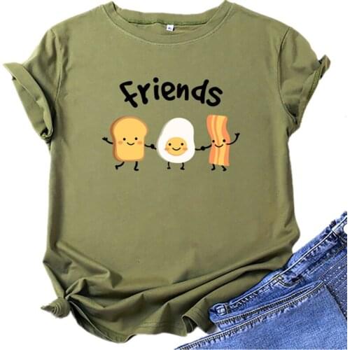 MK New Summer Bread Egg Print Women Tshirt Cotton Casual Friends Short-Sleeved Top Tees Round Neck T-Shirt Loose Pullover S-5XL