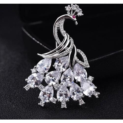 Red Trees Box Package Peacock Brooches Pins For Women Clothes Accessory With Luxury AAA Cubic Zirconia Birthday Party Gift