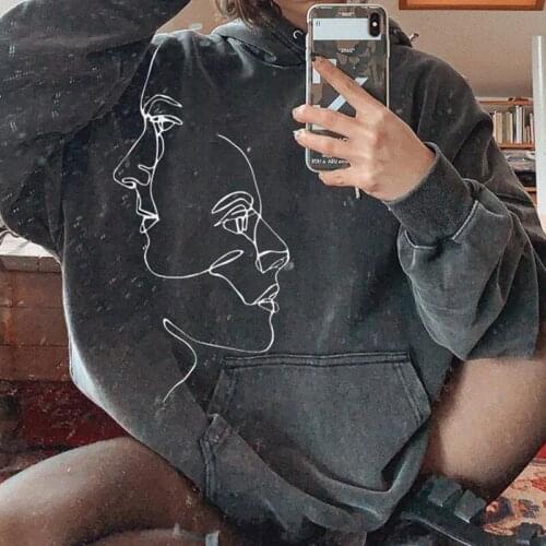 Black Print Simple New Design Chic Pullover Oversized Hoodie Women Sweatshirt 2020Autumn Long Sleeve Streetwear England Style BF