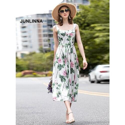 Spaghetti Strap Printing Dress Cotton Blending 2021 Summer New Women Expansion Dresses Sliming Holiday Vestidos