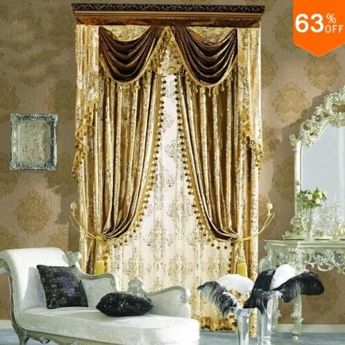 Golden linen curtains for hotel curtain Classic elegant curtains for living room Apricot gold velvet curtain with valance