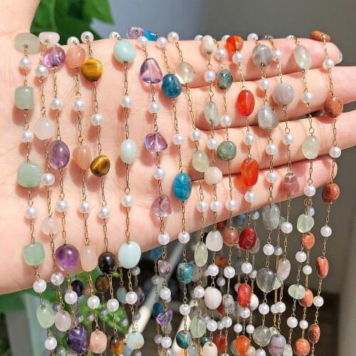 1M Stainless Steel Gold Color Chain irregular Agates Stone Beads for Jewelry Making DIY Handmade Necklaces Charms Accessories