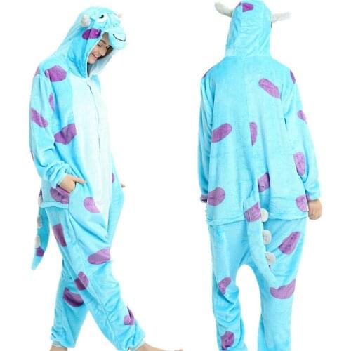 2019 Winter Women Kigurumi Onesie Monster Pajamas Sets Cute Flannel Animal Pajama Nightie Warm Hooded Sleepwear Costume