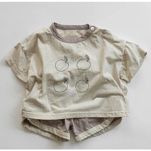 2020 Summer KoreanChildrens Clothing New Boys and Girls Cotton Leisure Short Sleeves round Neckline T-shirt Shorts Suit