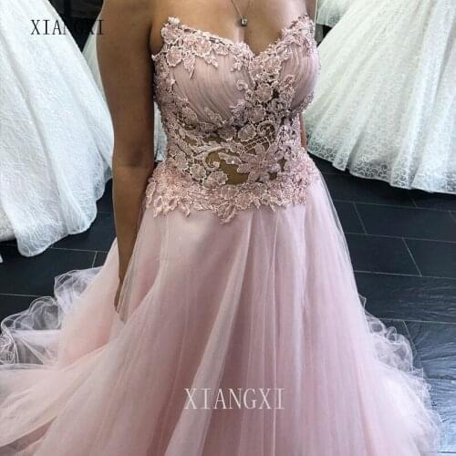 2020Youthful Evening Dresses A-Line Sweetheart See Through Embroidery Long Evening Dress Formal Party Gowns Vestido de festa Lon