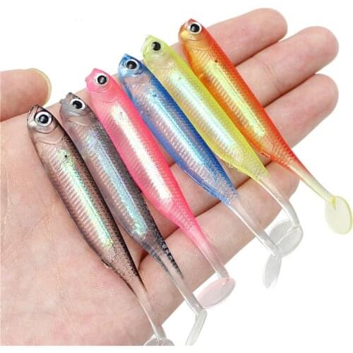 3Pcs/lot Jig Head Fishing Soft Lure 7cm 2.2g T Tail Rainbow Color Artificial Silicone Bait Carp Bass Swimbait Wobbler Tackle